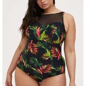 Torrid - Active Wireless Mesh High Neck Tropical One Piece Swimsuit - 2X